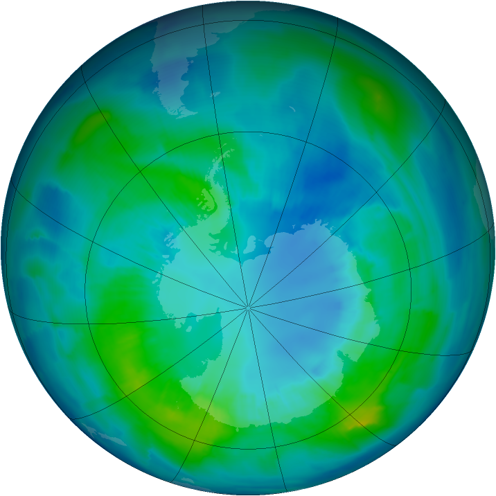 Antarctic ozone map for 11 April 2015